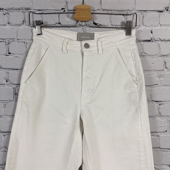 Everlane The Straight Leg Crop Pants White Cotton Twill Womens Size 4 Preppy - Picture 5 of 11